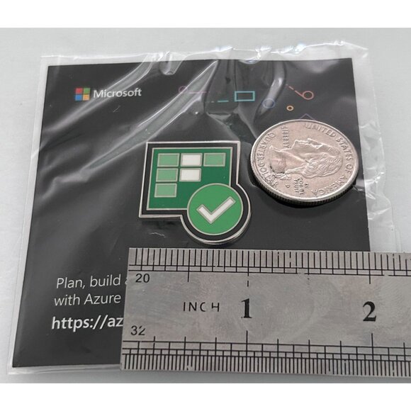 Microsoft Azure DevOps Green White Check Icon Enamel Lapel Pin - Picture 2 of 3
